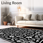 White Floral Black Ornamental Lattice Rug