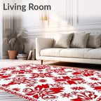 Bold Red Floral Symmetry Rug