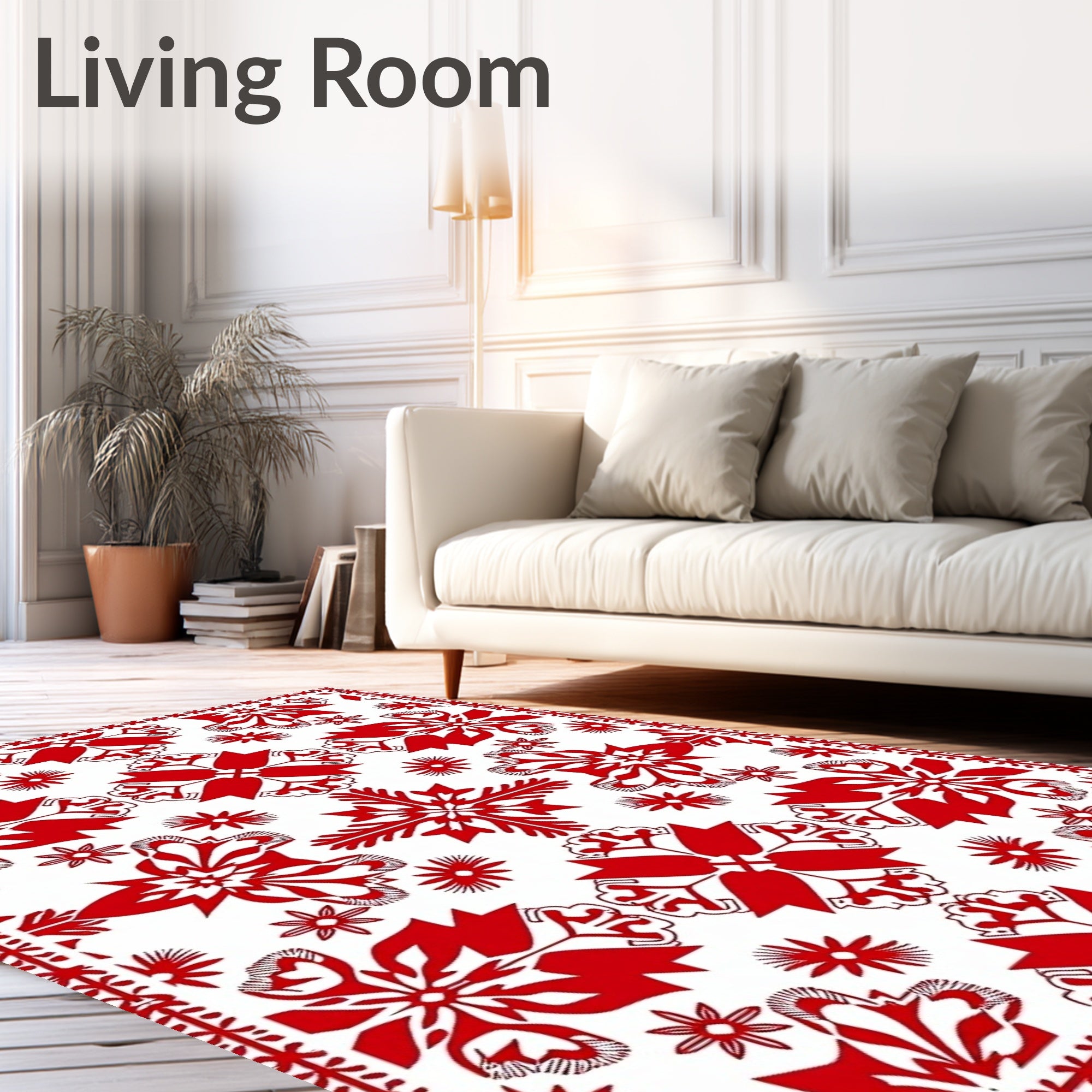 Bold Red Floral Symmetry Rug