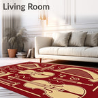 Burgundy and Gold Musical Instruments Collage Rug
