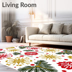 Red Gold Pine Cone Snowflake Scatter Rug