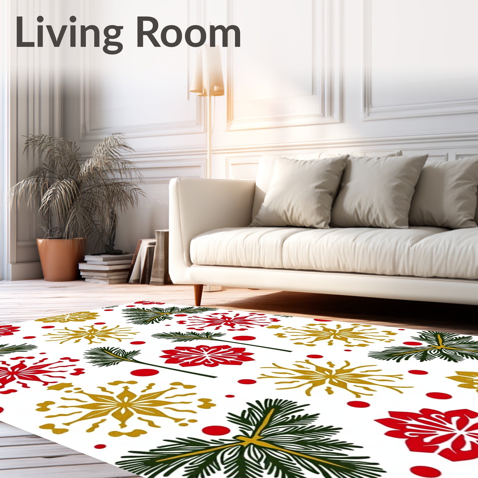 Red Gold Pine Cone Snowflake Scatter Rug