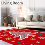 Red Christmas Tree Snowflakes Stars Rug