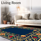 Rich Indigo Floral Medallion Border Rug