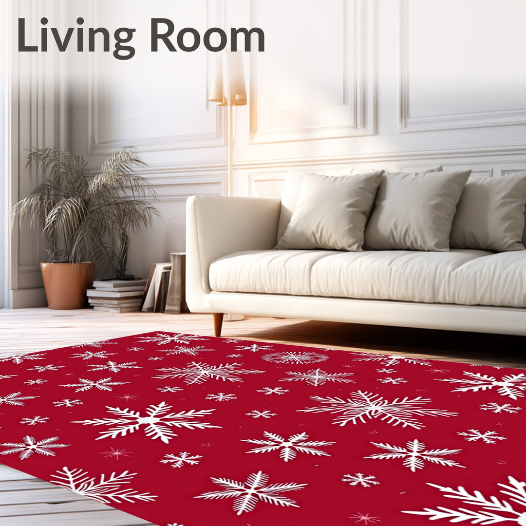 Crimson Snowfall Winter Flurry Rug