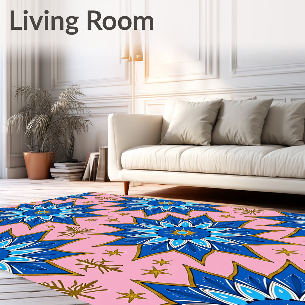 Pink Cobalt Starburst Floral Medallion Rug