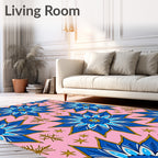 Pink Cobalt Starburst Floral Medallion Rug