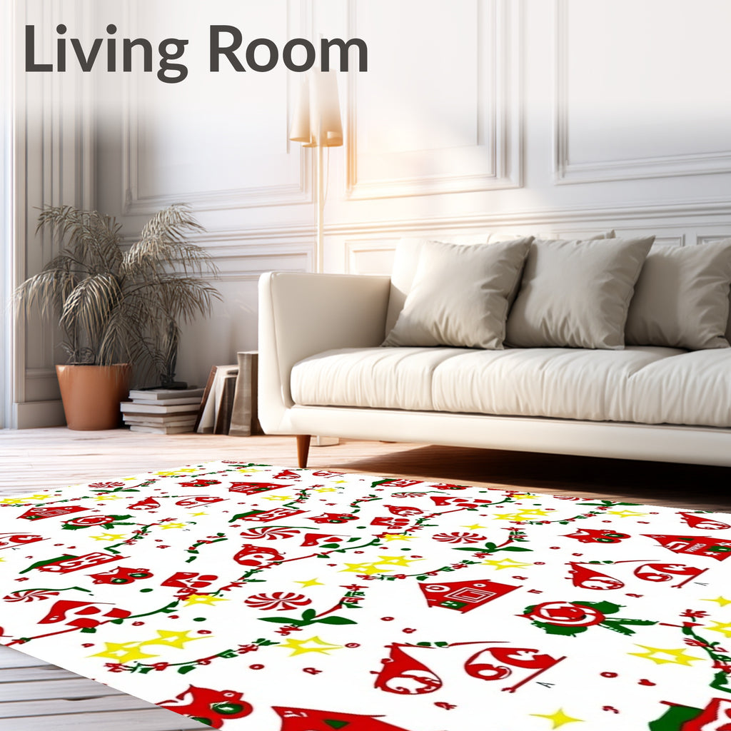 Festive Red Green Starry Gingerbread House Rug