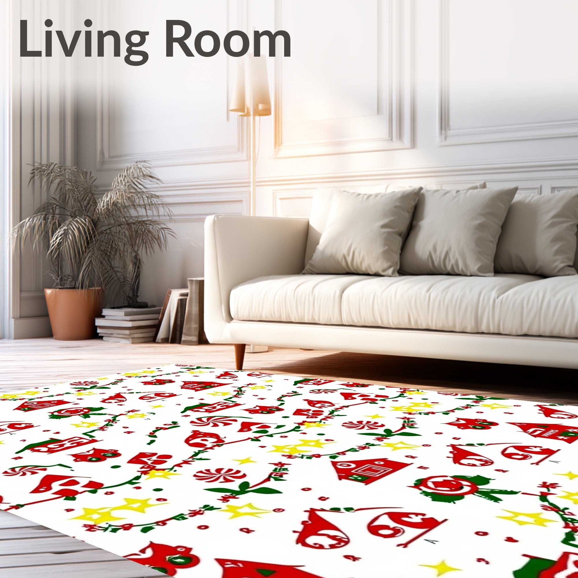 Festive Red Green Starry Gingerbread House Rug