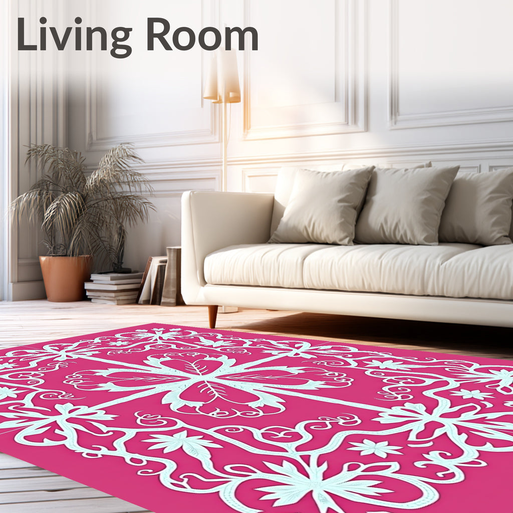 Fuchsia Floral Filigree Medallion Rug