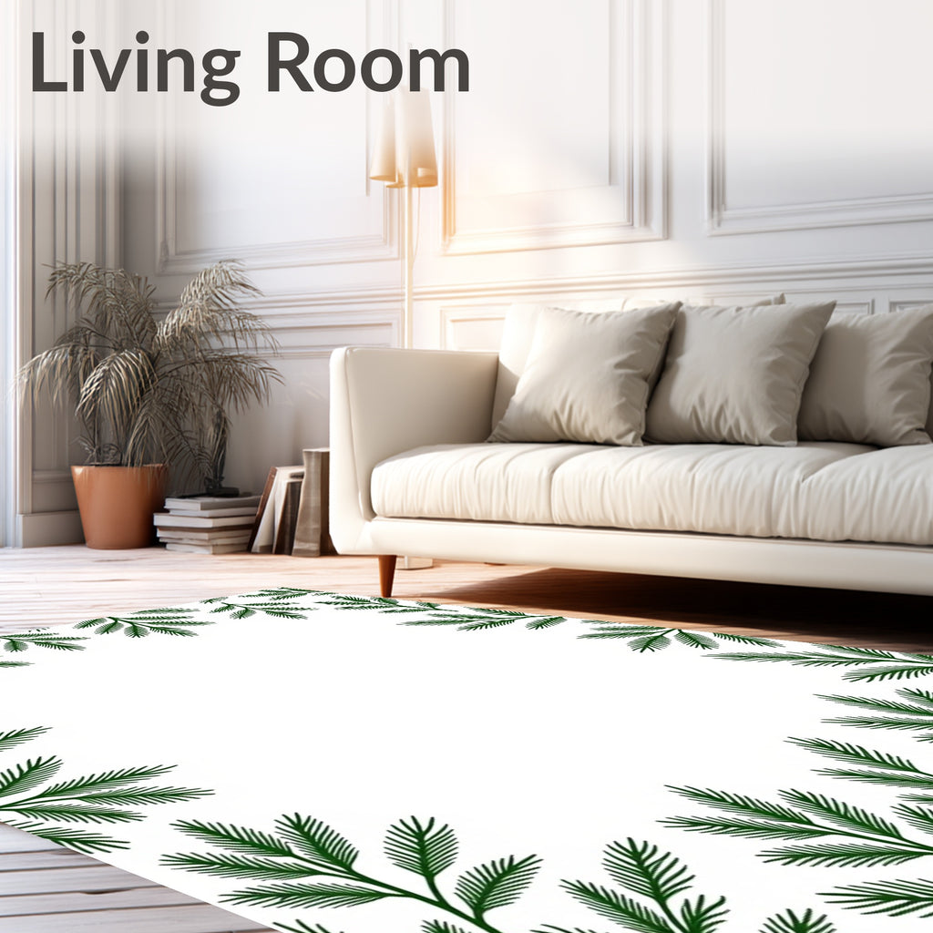 Dark Green Pine Branch Border Rug
