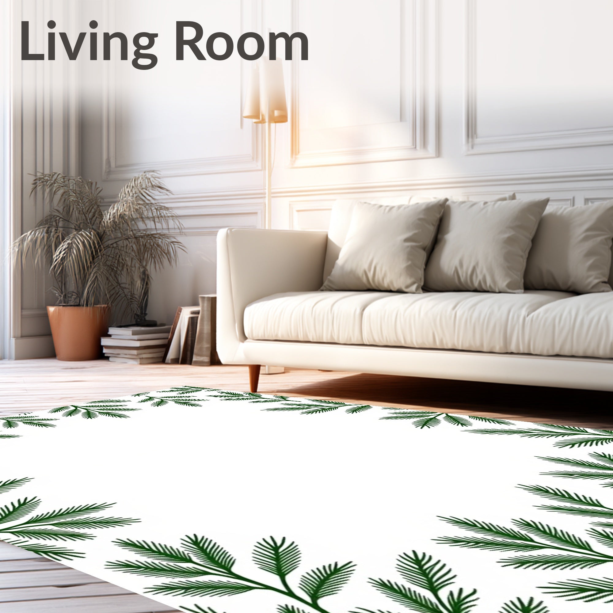 Dark Green Pine Branch Border Rug