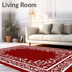 Deep Red Ornate Blossom Vine Border Rug