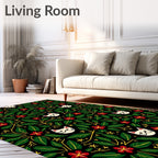Whimsical White Cat Floral Botanical Rug