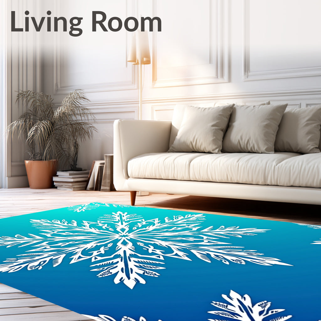 White Snowflake Blue Gradient Rug