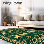 Golden Deer Snowflake Emerald Border Rug