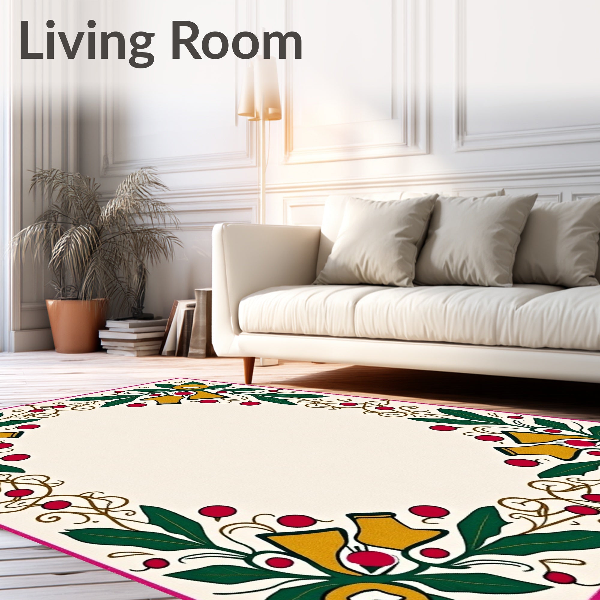 Ornate Floral Berry Garland Border Rug