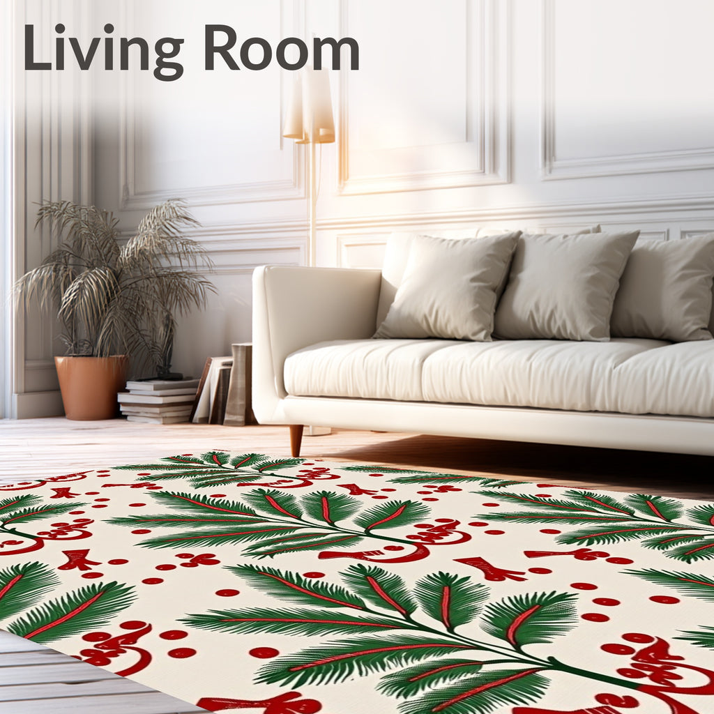 Green Leaf Red Berry Floral Rug