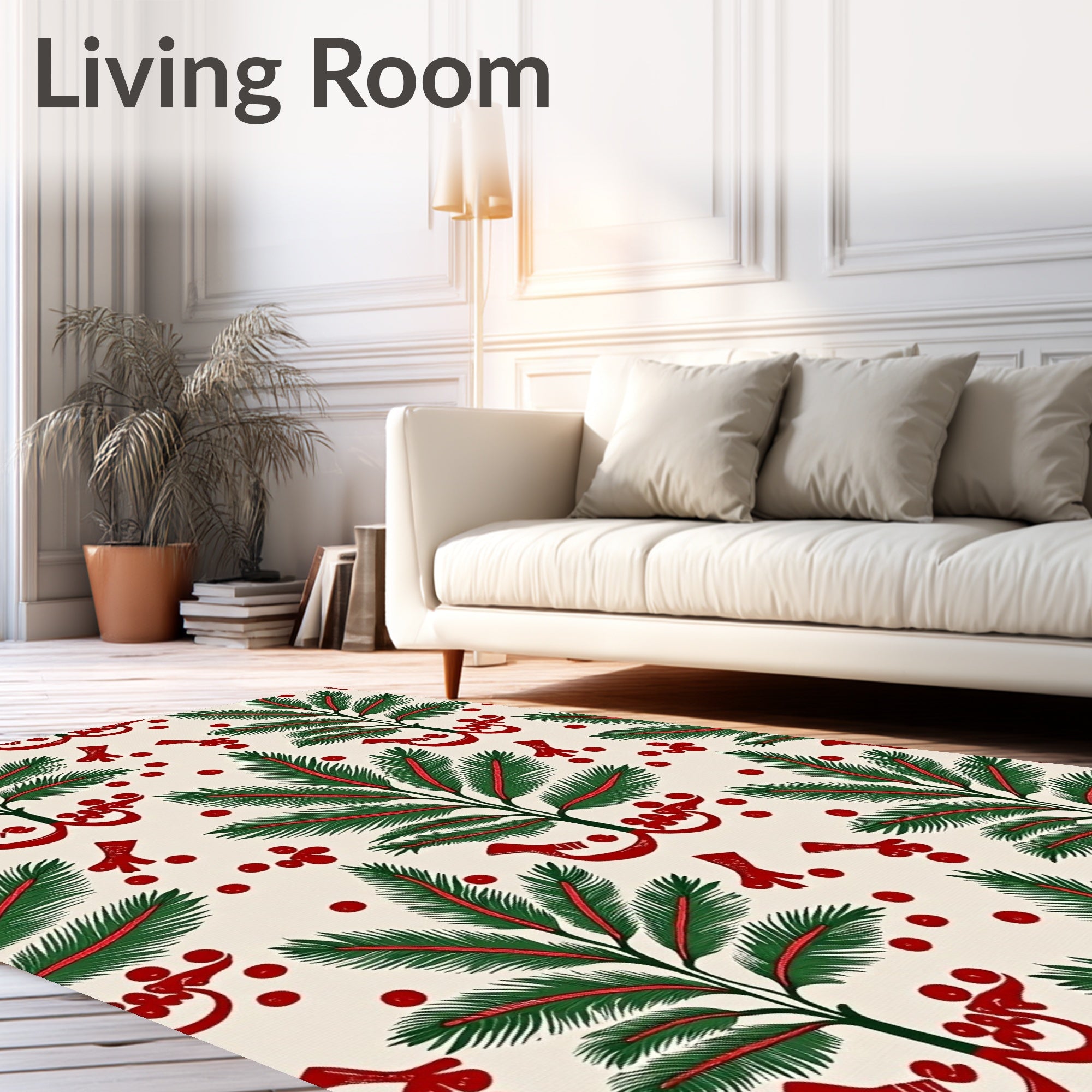 Green Leaf Red Berry Floral Rug