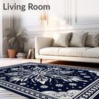 Midnight Blue White Floral Medallion Rug