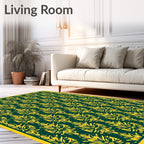 Deep Emerald Yellow Floral Damask Rug