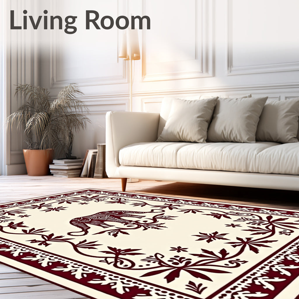 Crimson Elephant Floral Frame Rug