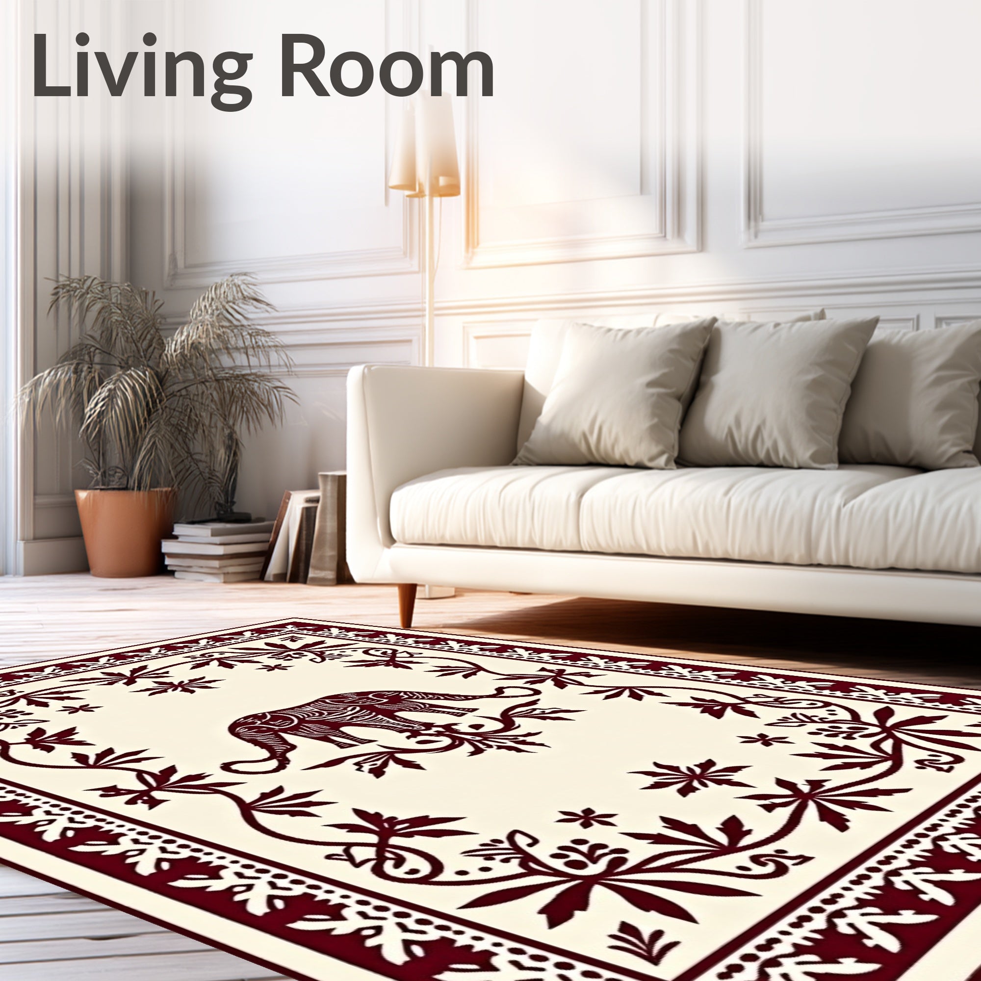 Crimson Elephant Floral Frame Rug