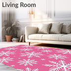 White Snowflakes on Pink Background Rug
