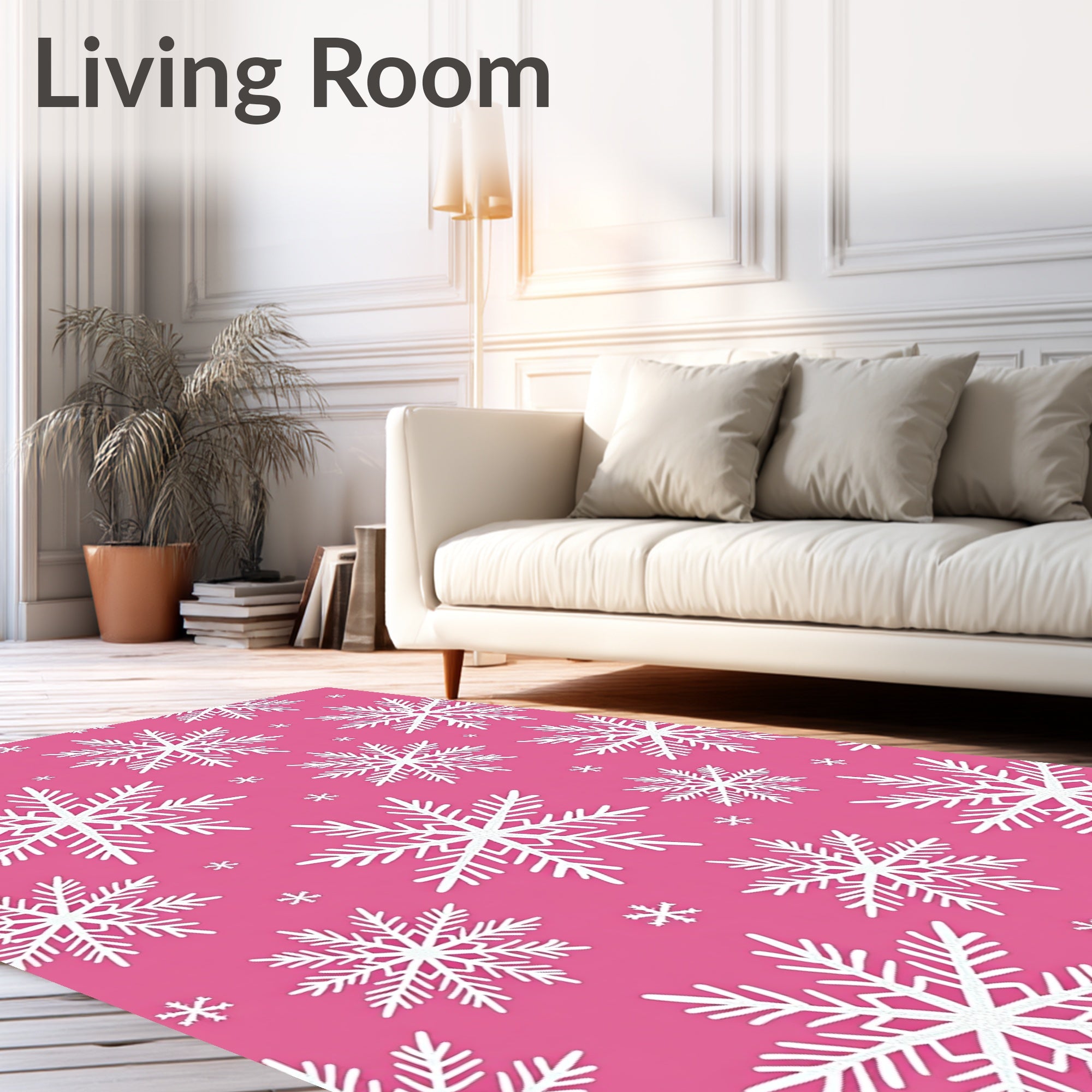 White Snowflakes on Pink Background Rug