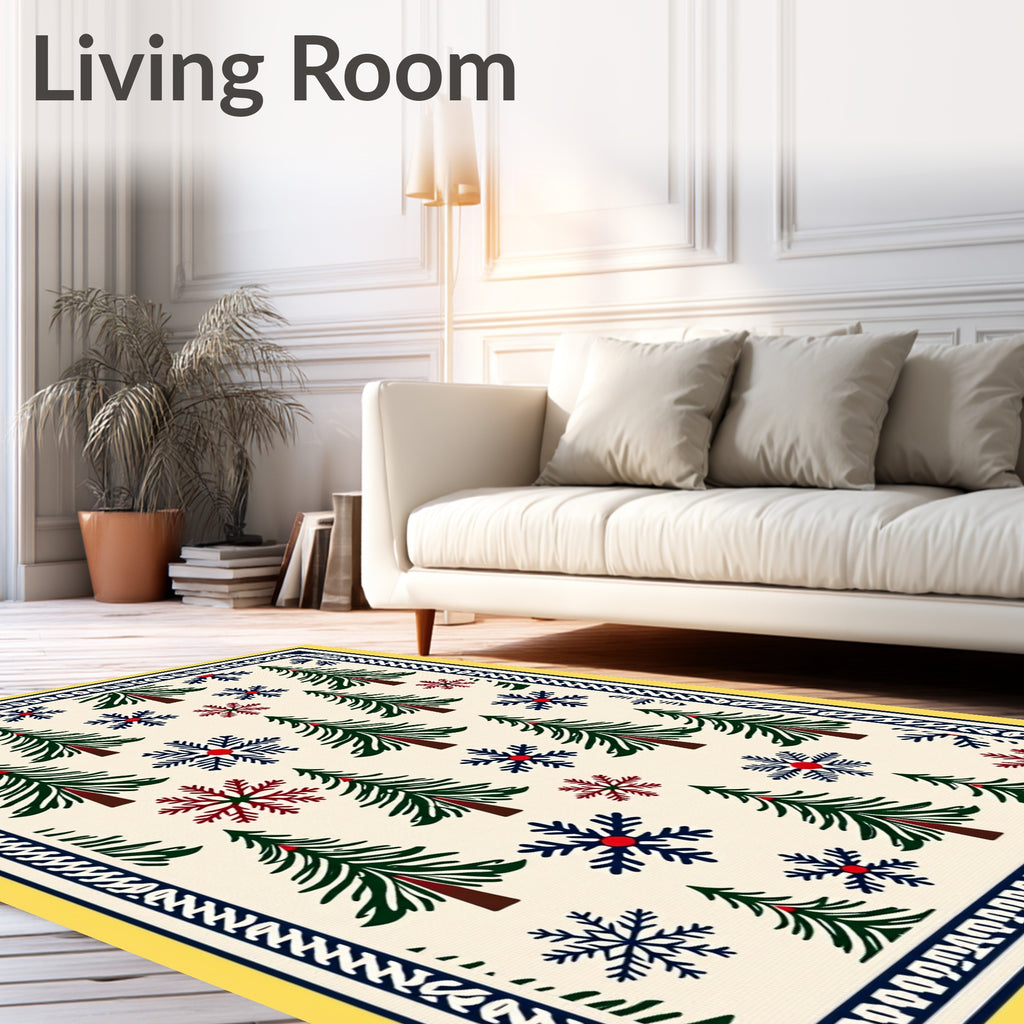Winter Forest Snowflake Tree Arrangement Rug
