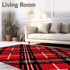 Crimson Black Plaid Diagonal Weave Rug