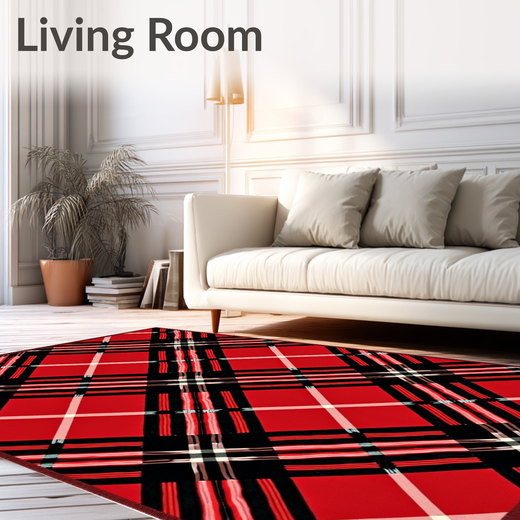 Crimson Black Plaid Diagonal Weave Rug