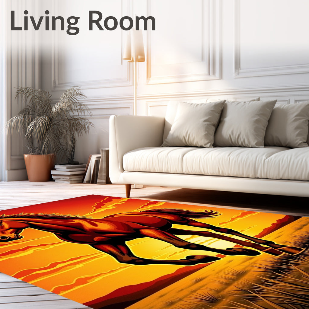 Fiery Chestnut Horse Galloping Sunset Field Rug
