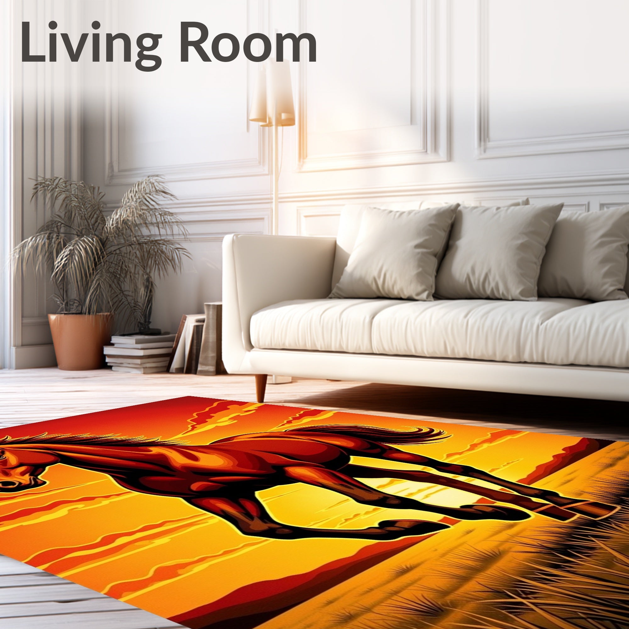 Fiery Chestnut Horse Galloping Sunset Field Rug