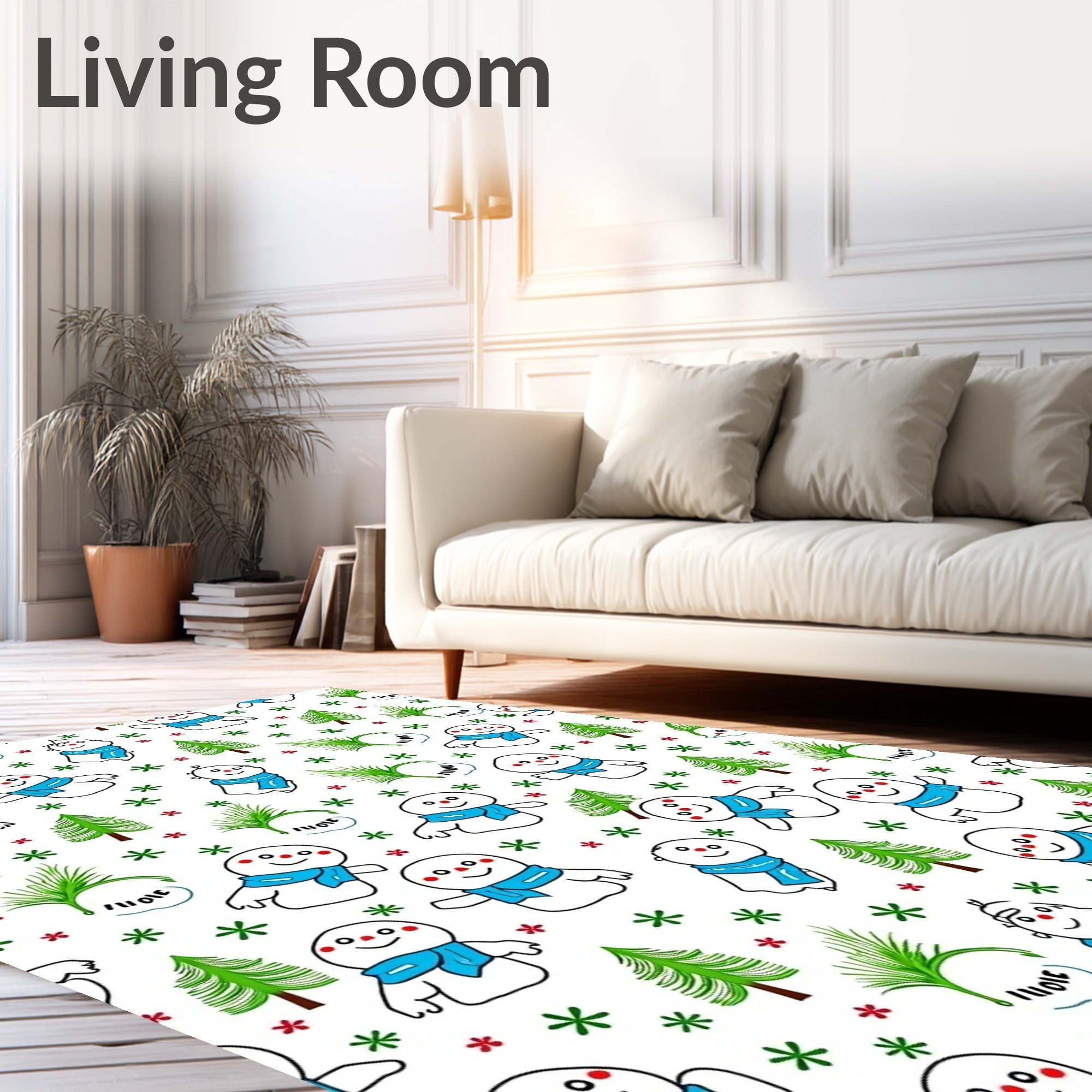 Festive Snowman Winter Trees Snowflakes Rug