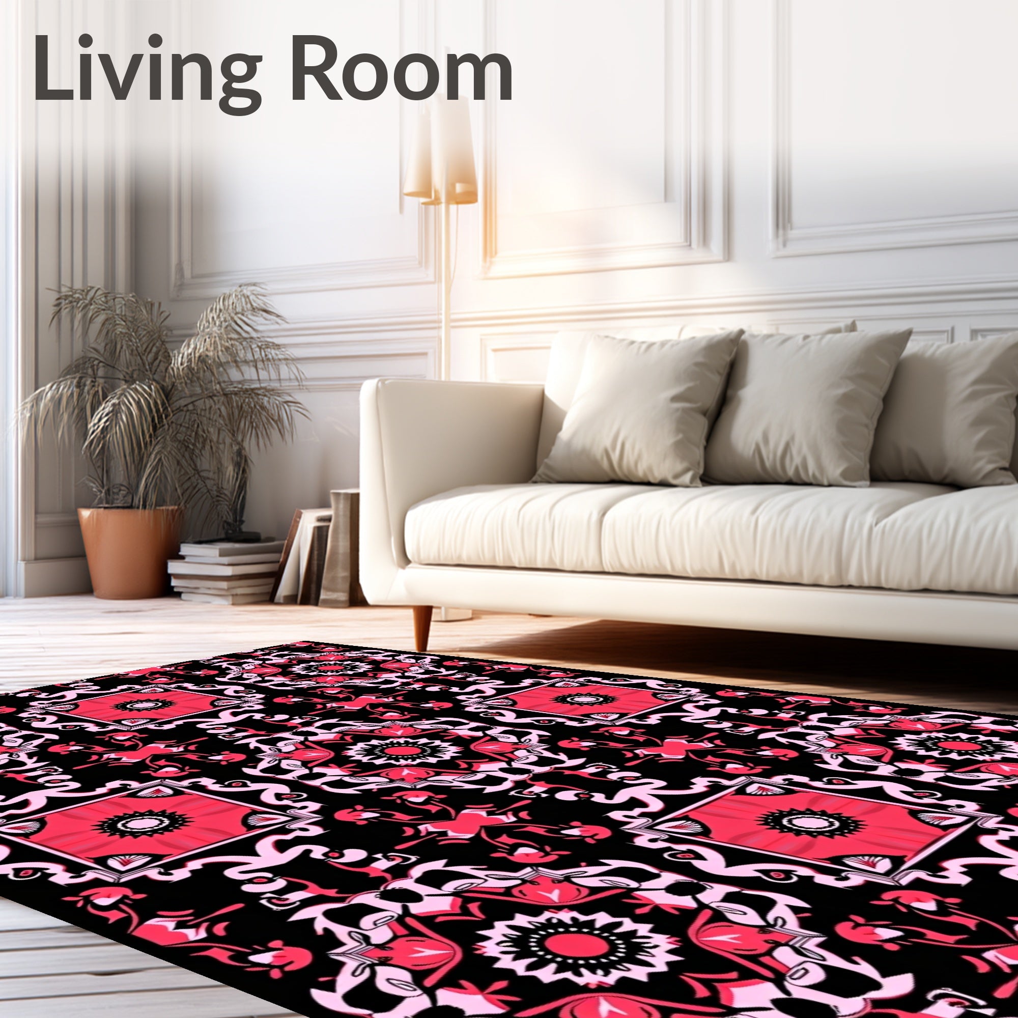 Crimson Pink Floral Medallion Square Rug