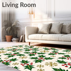 Festive Holly Berry Gold Snowflake Rug