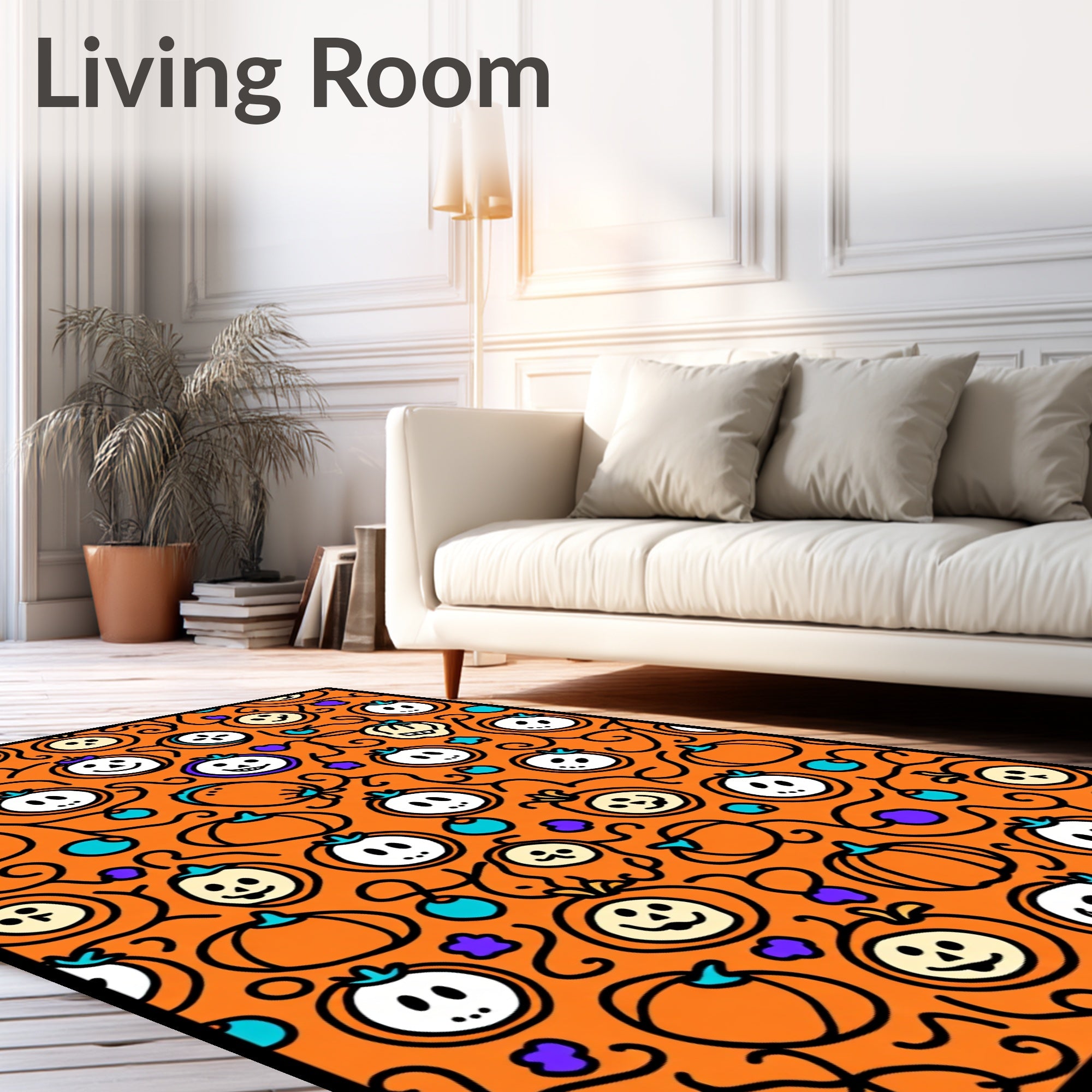 Orange Pumpkin Patch Halloween Characters Rug