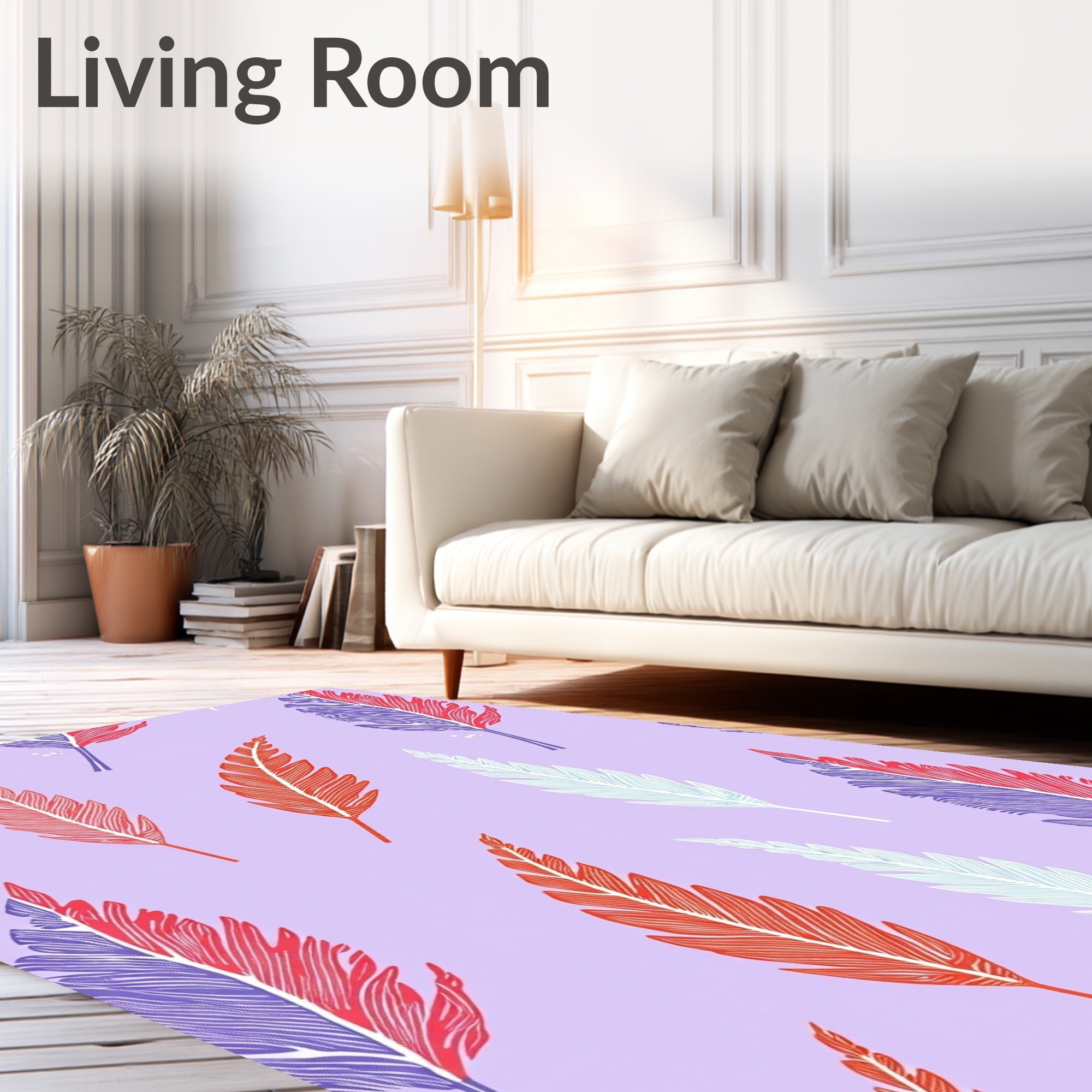 Crimson Blue Feathered Branches Art Rug