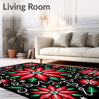 Red Poinsettia White Swirl Floral Rug