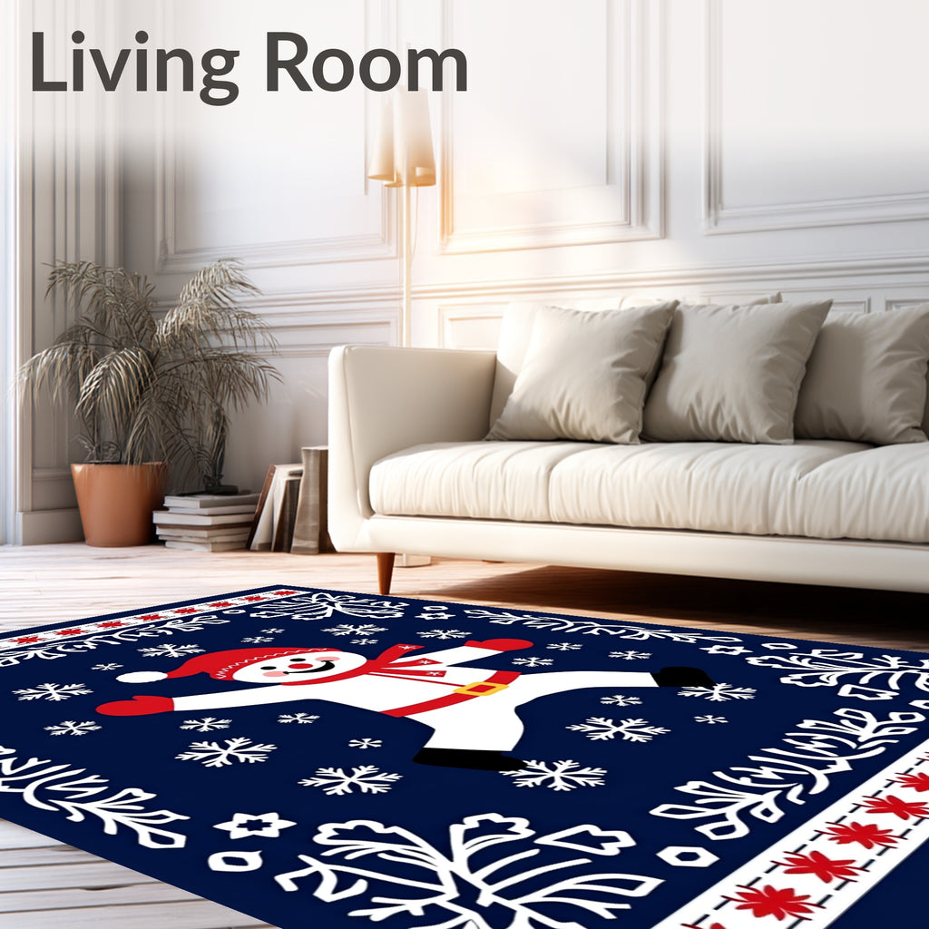 Merry Snowman Red Snowflake Border Rug