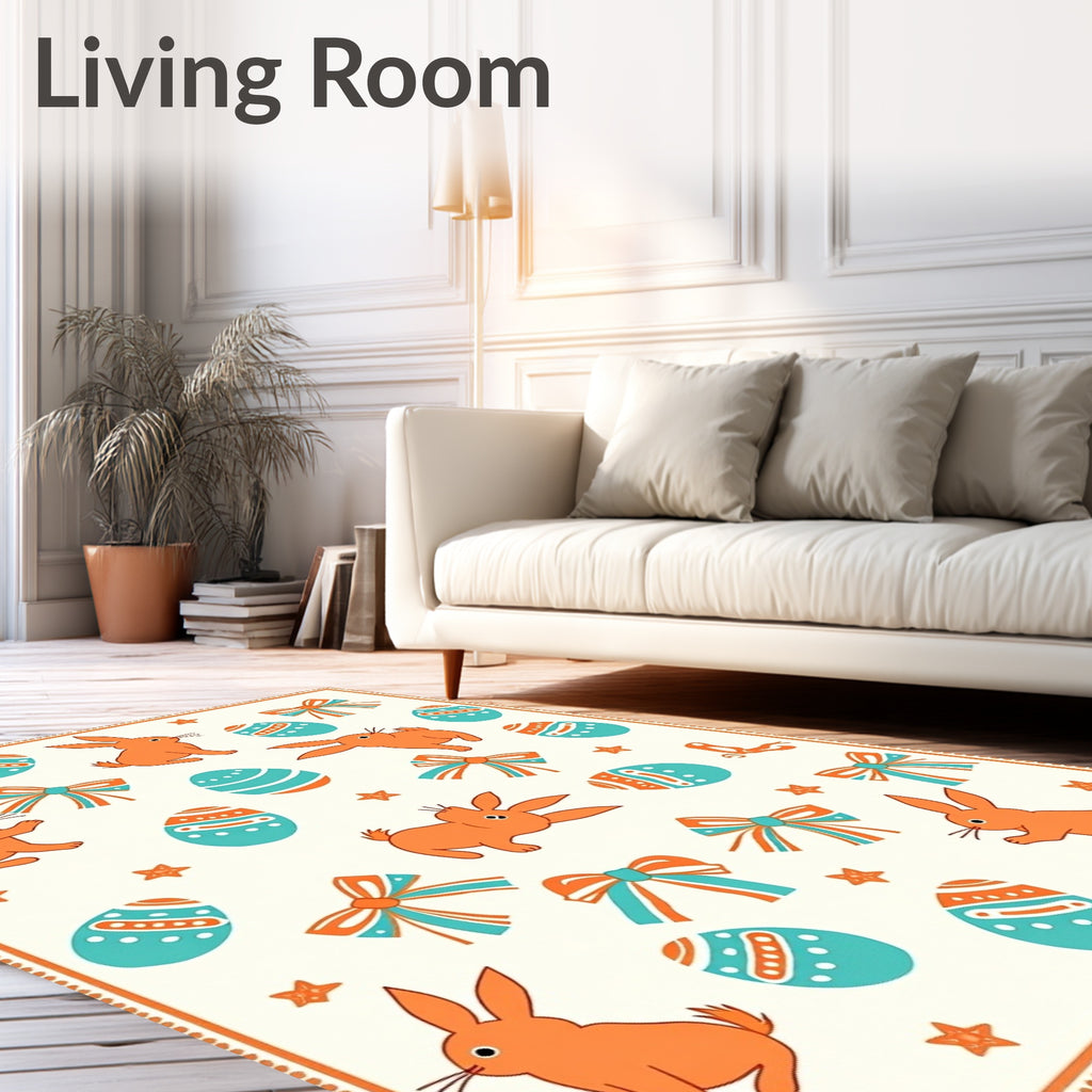 Orange Bunny Turquoise Egg Bows Rug
