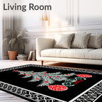Festive Green Christmas Tree Red Ornaments Rug
