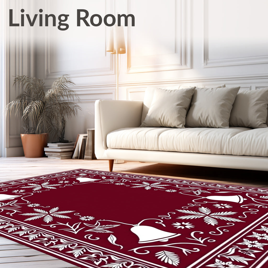 Crimson Bell Floral Border Rug