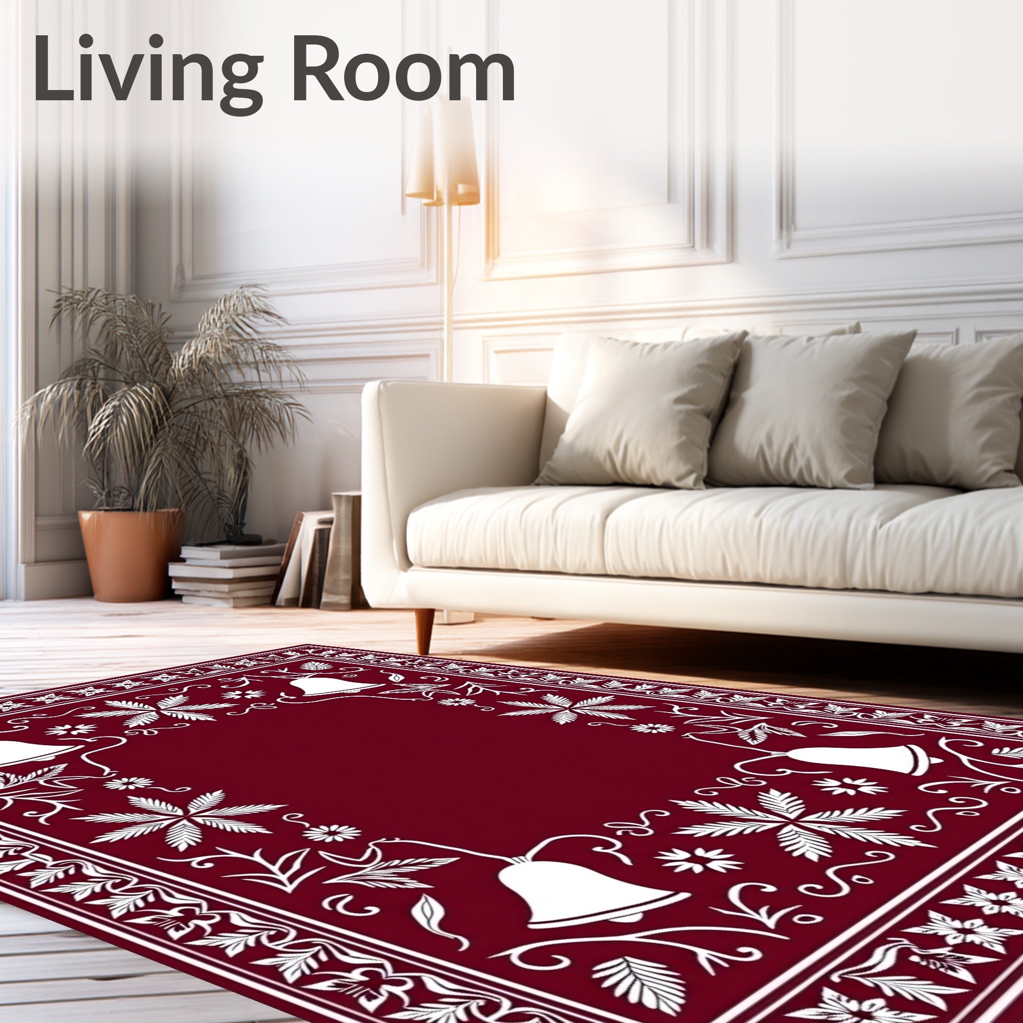 Crimson Bell Floral Border Rug