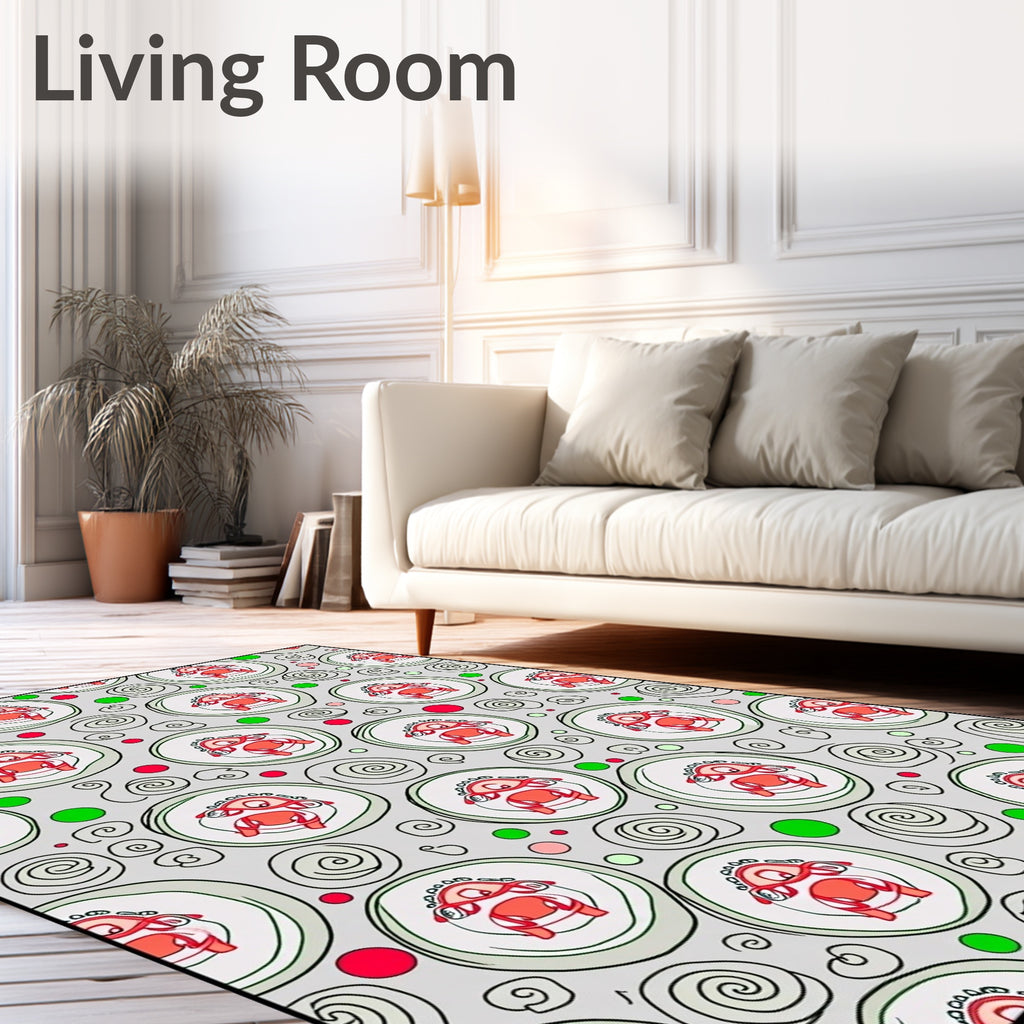 Whimsical Red Creatures Swirl Rug