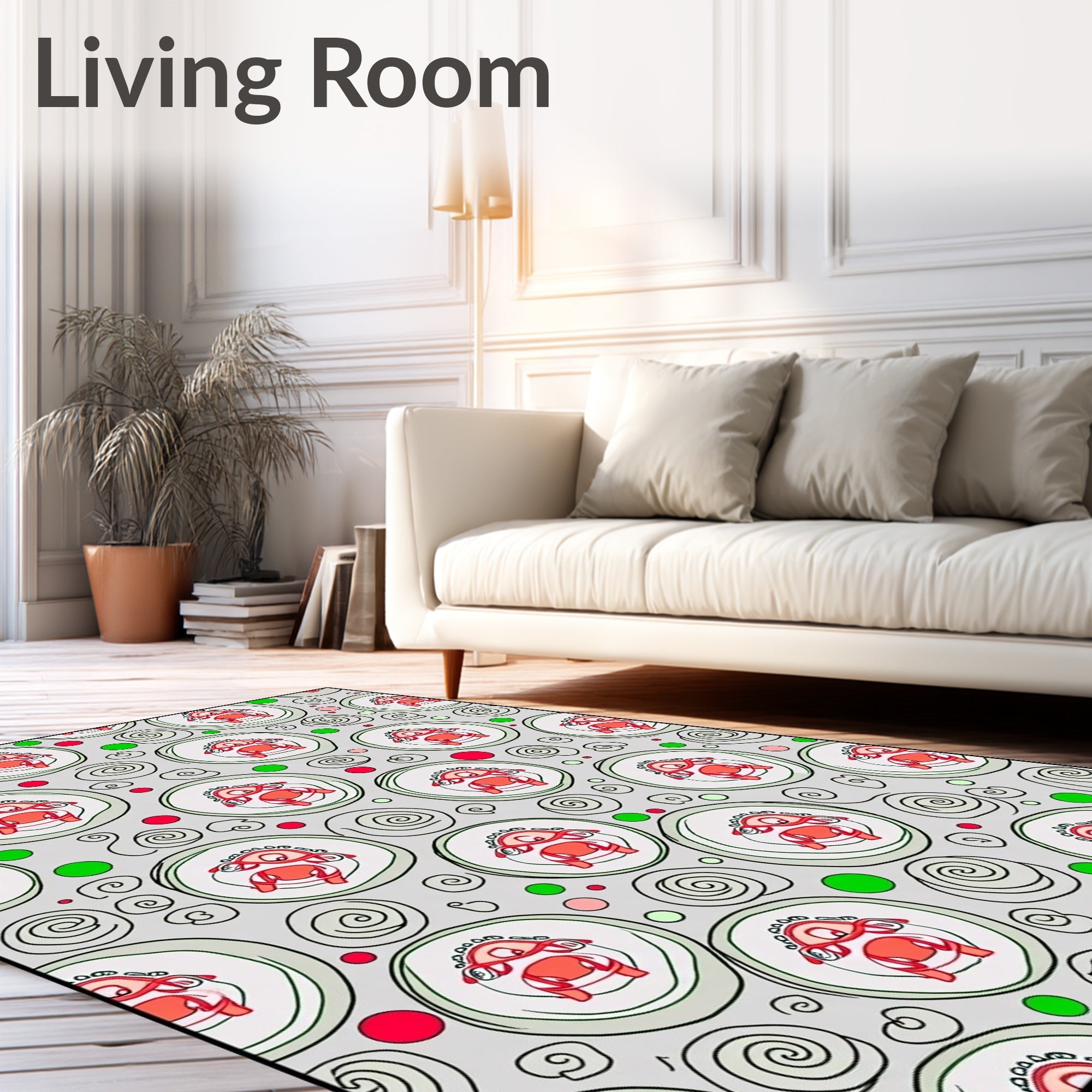Whimsical Red Creatures Swirl Rug