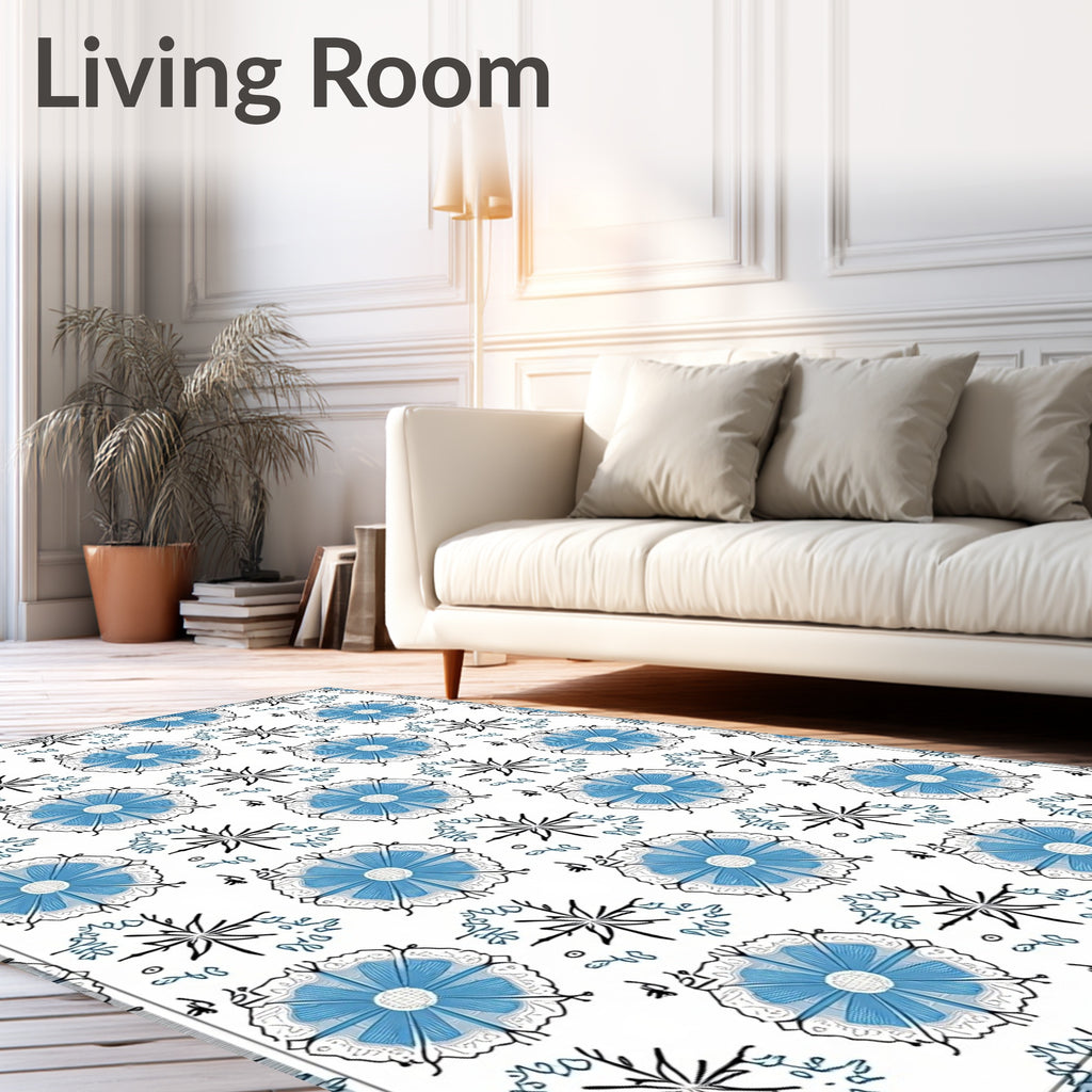 Delicate Blue Floral Radial Medallion Rug