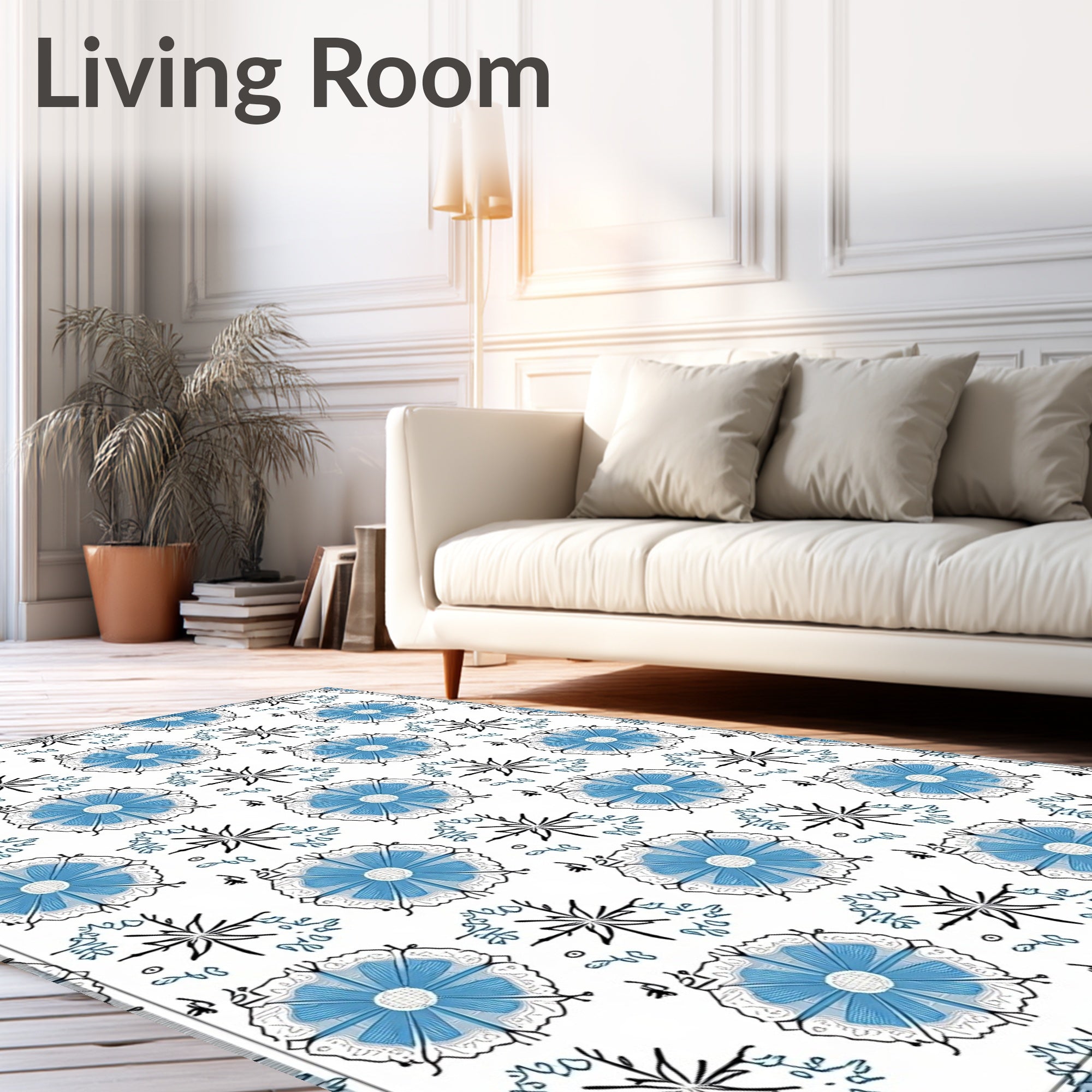 Delicate Blue Floral Radial Medallion Rug