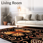Vibrant Orange Butterfly Damask Rug
